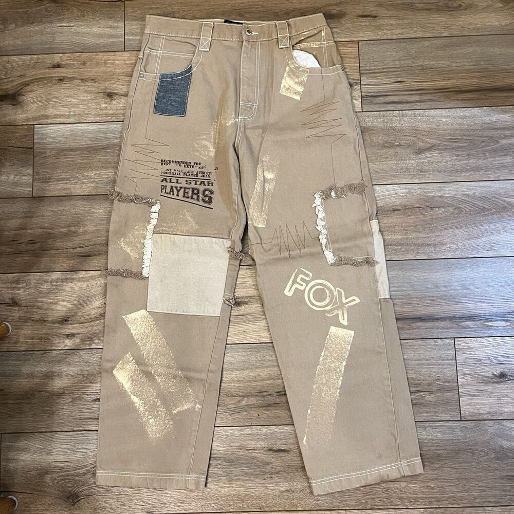 Vintage 90s Y2K Platinum Hip Hop History Baggy Pants Brown Jeans Sz 34 (34x31)